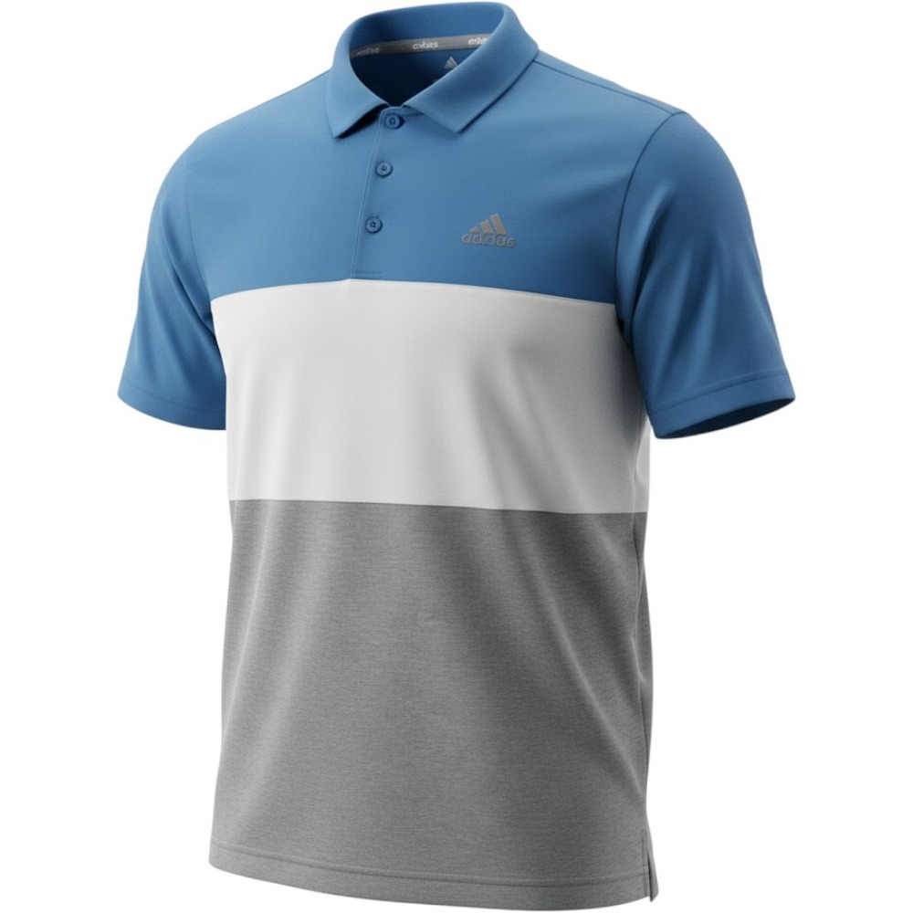 Adidas Golf Mens Large Blue White Grey Colorblock Performance Polo Shirt